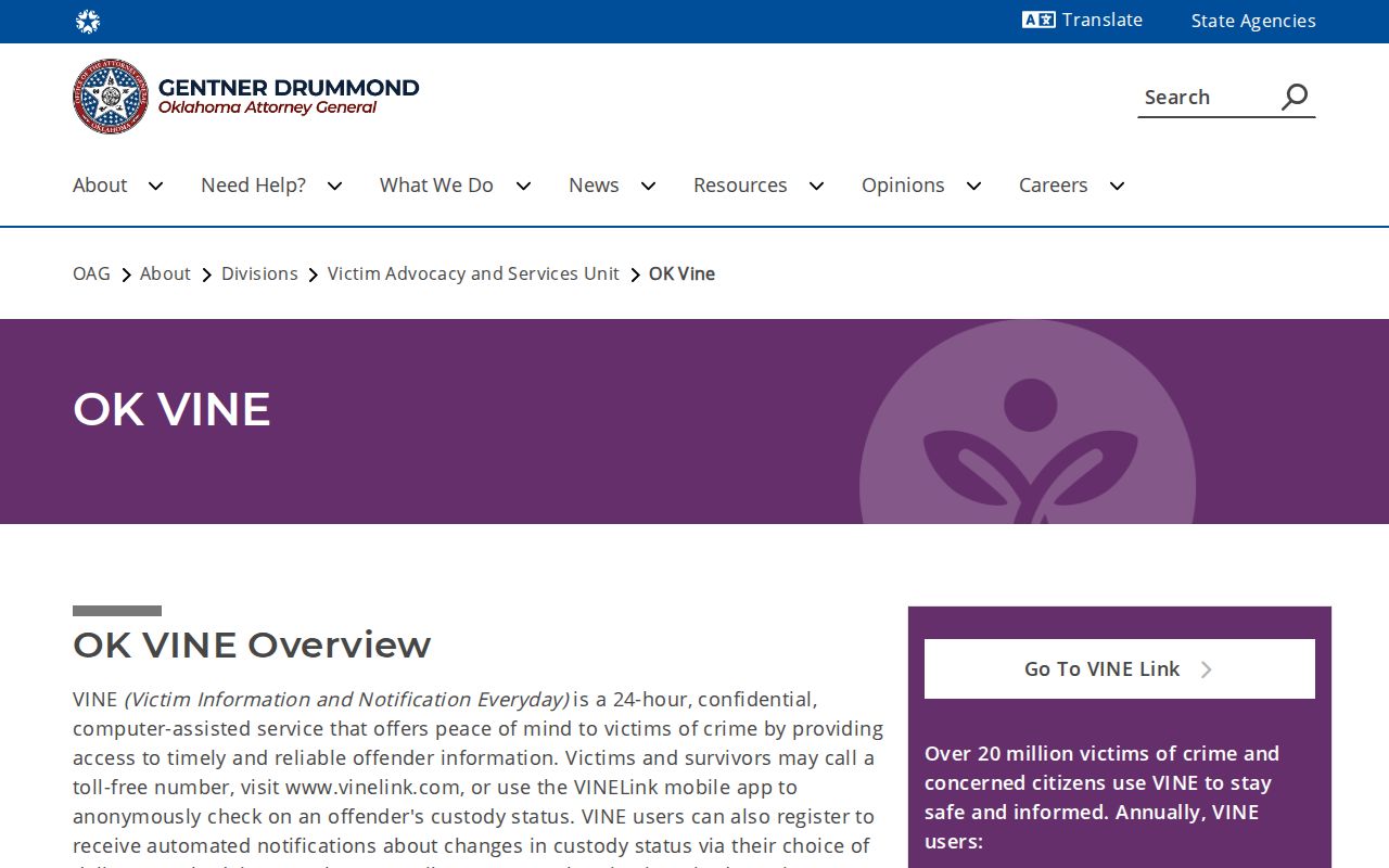 Adair County VINELink release check official OK VINE overview