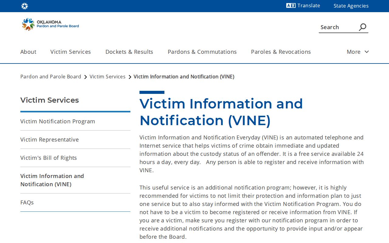 Adair County VINELink release check parole notification limitation